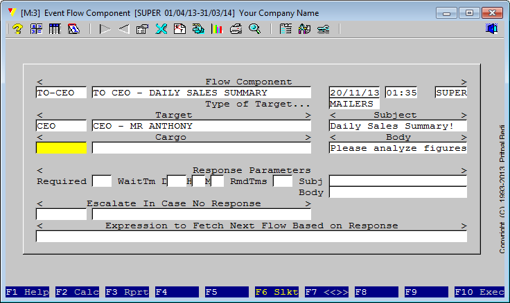 After providing unique code/description pair, the cursor will stay at <Target> field